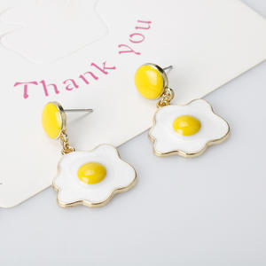 时尚热卖金盘珐琅蛋耳环煎蛋锅珐琅耳环金属耳钉耳环 - Product Image 3
