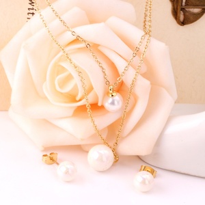 Stainless Steel 18K <b>Gold</b> Plated <b>Pearl</b> Jewelry Set Jewelry Type <b>Pearl</b> Pendant <b>Necklace</b> and Earrings Set for Women - Product Image 4