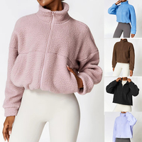 Veste de sport chaude en laine d'agneau pour femme Manteau de sport d'hiver à col montant et fermeture éclair sur le devant