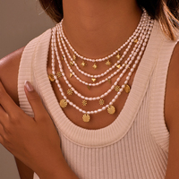 Collier Mlluki en acier inoxydable plaqué or 18 carats avec pendentif en forme de cœur, d'ovale ou de rectangle, imitation perle et poudre de coquillage