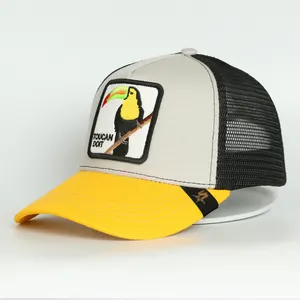 5-פנל כובע אביב קיץ סתיו מותאם אישית 5 פנל לרקום תוכי ציפור בעלי החיים לוגו רשת נהג משאית כובע כובע