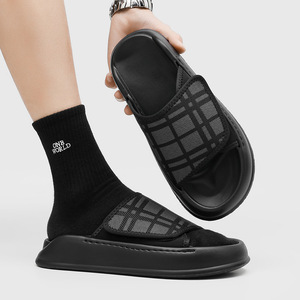 Men's individual embroidered <b>slippers</b> for summer 2026 waterproof and slip-resistant black sandals for outdoor wear - Product Image 3
