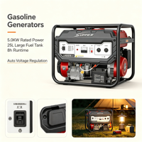Generador de Gasolina Pequeño de 5KW 230V con Arranque Eléctrico, Unidad de Energía Ligera para Uso Doméstico, Reserva, RV, Campamento y Trabajo en Campo