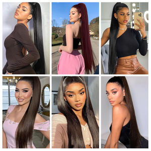 Clip en extensión <span class=keywords><strong>de</strong></span> cola <span class=keywords><strong>de</strong></span> caballo envoltura alrededor <span class=keywords><strong>de</strong></span> pelo largo recto <span class=keywords><strong>de</strong></span> cola <span class=keywords><strong>de</strong></span> caballo 34 pulgadas postizo sintético para mujeres resistente al calor - Product Image 6