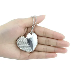 Crystal Heart Shape Necklace Usb Stick 4GB 8GB 16GB 32GB 64GB 128GB Metal Pen Drive Thumb Stick Promotion USB Flash Drive