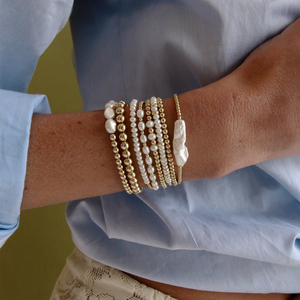 Fashion Freshwater Pearl Stackable <strong>Bracelet</strong> Women Non Tarnish 18k <strong>Gold</strong> Plated Stainless Steel Beads <strong>Beaded</strong> Stretch <strong>Bracelets</strong> - Product Image 4