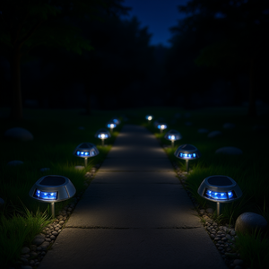 Luces Solares para Camino, Paquete de 24, LED Azul, Impermeables, para Jardín, Camino de Entrada, Terraza, Iluminación Exterior, IP65, Aleación de Aluminio - Product Image 2
