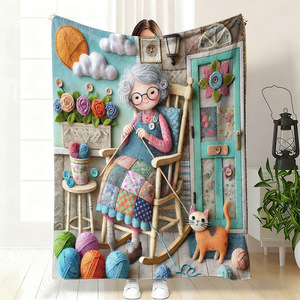 Couverture en flanelle à motif de ferme de dessin animé, couverture de sieste douillette et chaude, super douce pour la chambre à coucher et le salon, impression personnalisée - Product Image 3