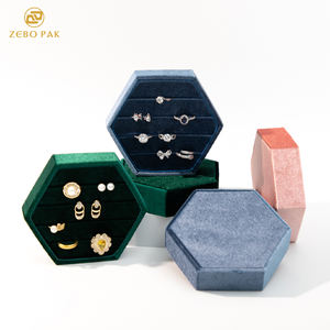 Zebo <b>Velvet</b> Fashionable Portable Earrings Rings <b>Jewelry</b> Hexagon Shape Travel Packaging Tray Storage <b>Boxes</b> Container - Product Image 1