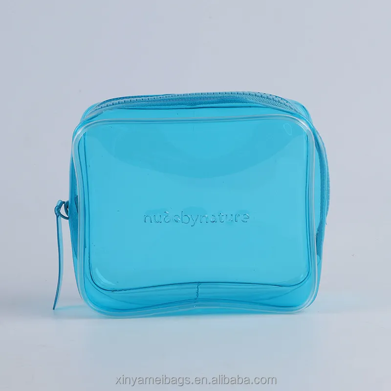 Bolsas de cosméticos de etiqueta en relieve privado, bolsa transparente de pvc con cremallera, bolsa de plástico para bañador, bikinis, toallas