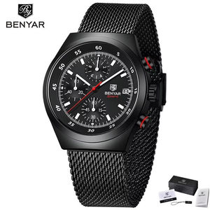 Montre-bracelet à quartz en acier inoxydable Benyar BY-5200, nouvelle montre-bracelet de luxe pour homme, étanche, avec boîte cadeau - Product Image 2