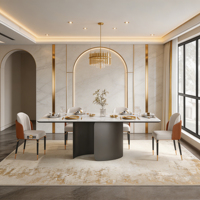 Table et chaises de salle à manger en céramique rabattables à prix réduit, 16 places |   Ensemble de table à manger haut de gamme gris avec chaises Rococo colorées