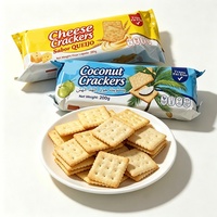 Vente en gros de craquelins au fromage et à la noix de coco de 200 g, biscuits croustillants cuits, sans graisses trans, étiquette privée OEM disponible