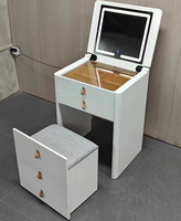 Table de toilette moderne en bois massif avec miroir rabattable et armoire de rangement, table de maquillage multifonctionnelle pour hôtel et salle de bain