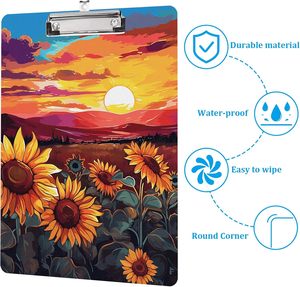Acrylic <strong>Folder</strong> <strong>Clipboard</strong> A4/Letter Size <strong>Cute</strong> Design Sunflowers Sunset Decorative for Teachers Nurses Doctors Students Kids - Product Image 3