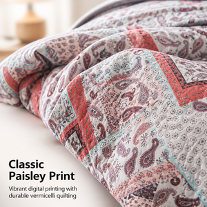 Ensemble de couvre-lit matelassé <span class=keywords><strong>Versailles</strong></span> Paisley 3 pièces, imprimé numérique, style bohème, en polyester - Product Image 3