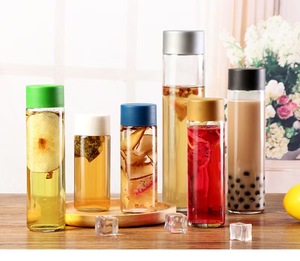 Botella de agua de vidrio Wos cilíndrica personalizada de 300ml con tapón de rosca adecuada para jugo helado, leche, <span class=keywords><strong>café</strong></span> helado, Kombucha - Product Image 4