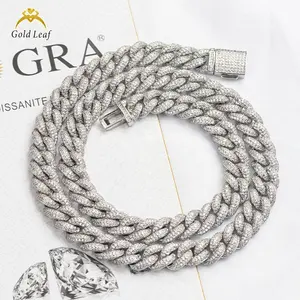 Goldleaf Luxury 10mm Iced Out Cuban Chain Necklace Hip Hop 14K 18K Gold Plated S925 Sterling Silver Moissanite Cuban Link Chain