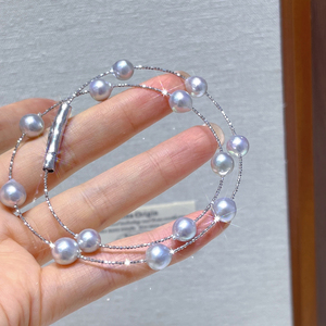 สร้อยคอไข่มุกอะโกยะสีเทาแท้จากญี่ปุ่นธรรมชาติ ขนาด 7-8 มม. ลายดาวกระจาย  โซ่เงินแท้ 925  ดีไซน์ประณีต - Product Image 5