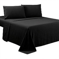 Parure de lit d'hôtel de luxe noire unie, résistante aux plis, drap-housse, taie d'oreiller, 4 pièces, linge de lit d'hôtel, logo personnalisé, vente en gros
