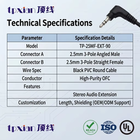 Cable de Extensión de Audio TRS de 2.5mm, Ángulo Recto de 90 Grados, Macho a Hembra, para Micrófono y Cámara, OEM de Fábrica