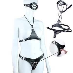 QKKQ PU LeatherMask Chest O-<b>Ring</b> Wearing Pants Breast Bondage Strap Bust <b>Binder</b> Body Harness BDSM Lingerie Set for Women Lesbian - Product Image 1