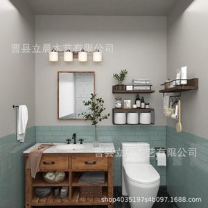 Toallero de pared de hierro y madera de 3 niveles, color marrón oscuro, moderno, para baño y uso en hoteles. - Product Image 2