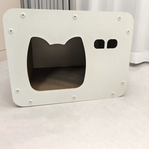 Griffoir pour chat en bois moderne et respirant, design ondulé, écologique, sans odeur chimique, housse amovible en tissu pour animaux de compagnie - Product Image 4