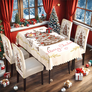 Mantel Impermeable y Antipolvo con Estampado Digital de Árbol de Navidad Retro para Decoración Navideña del Hogar - Product Image 2