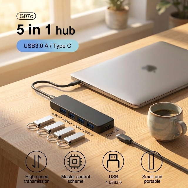 5 in 1 Laptop Expansion Dock USB-C 3.0 Hub Aluminum Alloy Dock Station for Laptop with Stock Factory Price