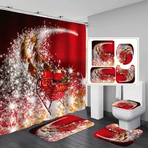 American Style Merry Christmas 4Pcs Shower Curtains Set High Quality Bathroom Shower Curtain Sets