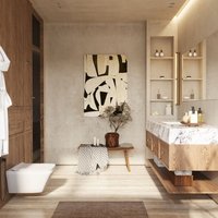 Meuble de salle de bain en MDF avec lavabo en marbre, élégante coiffeuse pour votre salle de bain moderne