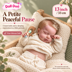Poupée Duo personnalisée de 13 pouces, poupée reborn en silicone à corps entier, bébé endormi, tenue crème, cadeau de Noël personnalisé pour enfants - Product Image 1
