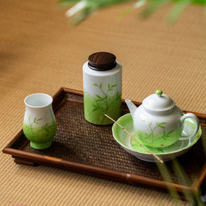 Hand Painted Bamboo Ceramic Teapot Porcelain Round With Lid Small Kung Fu <b>Tea</b> <b>Set</b> Afternoon <b>Tea</b> Use - Product Image 5
