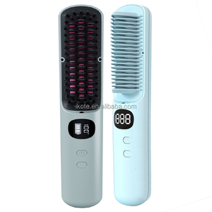 Mini USB <span class=keywords><strong>barbe</strong></span> lisseur brosse à Air chaud brosse électrique sans fil Ion négatif chauffé cheveux lisseur peigne - Product Image 1