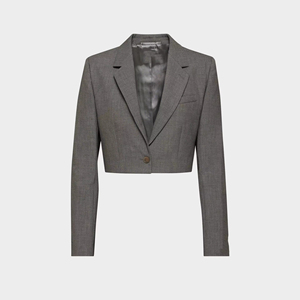 Trajes y Blazers para Mujer: Blazer Entallado de Estilo Urbano, Gris Jaspeado Chic, de Un Solo Botón, con Solapa de Muesca y Corte Recortado, de Cintura Alta - Product Image 1
