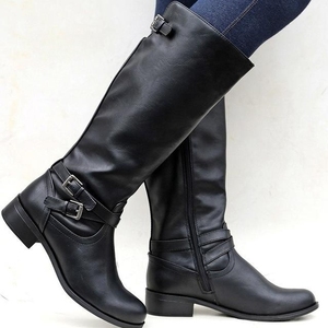 Leisure Designer Waterproof Luxury Fashion Zip Black Brown All Seasons Low Heel Leather Women's Long Knee High Boots - Product Image 1