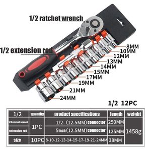 12 in 1 Heavy Duty Socket <strong>Set</strong> 1/2 Chrome Vanadium Steel Hex Socket <strong>Ratchet</strong> <strong>Spanner</strong> Tool Kit Hardware Combination Wrench <strong>Set</strong> - Product Image 4
