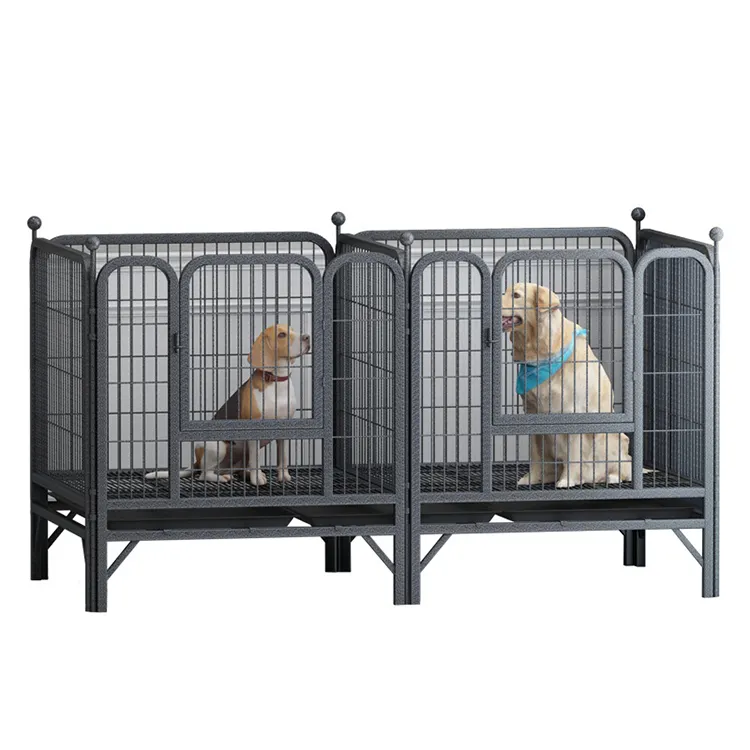 De Metal de doble puerta plegable interior al aire libre de acero inoxidable de la perrera de bandeja para jaula para perros medianos de corralito para perros con divisor