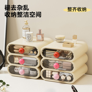 Cosmetic Storage <b>Box</b> With Drawers <b>Plastic</b> Desktop Organizer For Makeup <b>Large</b> Capacity Creamy White Gradient Pink Antique Green - Product Image 3