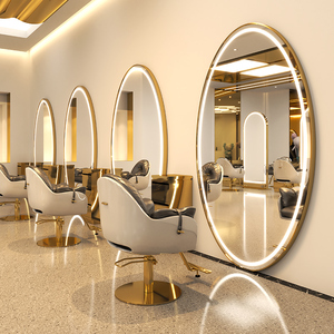 <span class=keywords><strong>Miroir</strong></span> <span class=keywords><strong>de</strong></span> <span class=keywords><strong>Salon</strong></span> <span class=keywords><strong>Rond</strong></span> Noir Simple Face pour Barbershop, Station <span class=keywords><strong>de</strong></span> <span class=keywords><strong>Coiffure</strong></span> Murale Moderne et Simple avec Éclairage LED - Product Image 4