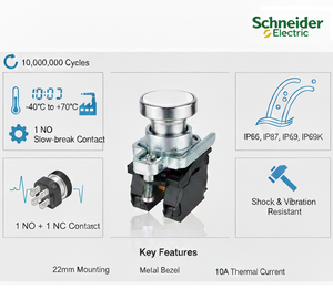 เทเลมาคานิค XB4BA15 ปุ่มกดสปริงรีเทิร์นสีขาว 22 มม. 1NO1NC IP66 - Product Image 4