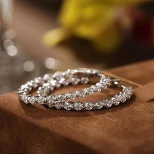 E2847 White Gold <b>Hoop</b> <b>Earrings</b> Round Diamond Prong Setting Classic Women's <b>Fine</b> Jewelry - Product Image 4