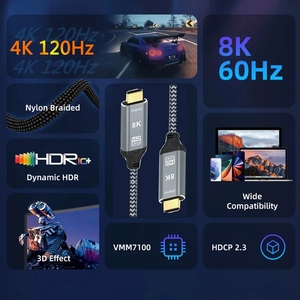 USB C to HDTV-Compatible 8K <strong>Cable</strong> Type C to HDTV 2.1 <strong>Cable</strong> <strong>Thunderbolt</strong> <strong>3</strong> 8K@60Hz 4K@120Hz 2K 144Hz for Computer HDTV Monitor 2M - Product Image 5