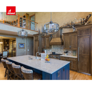 Allandcabinet Armoire de cuisine américaine en chêne encadré Armoire rustique avec îlot avec pierre de mable blanche pour cuisine murale - Product Image 3