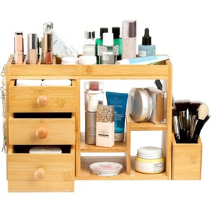 Bamboo Desktop Cosmetic Organizer With <b>Drawers</b> Multi Layer Storage Rack For <b>Makeup</b> Skincare Products - Product Image 2