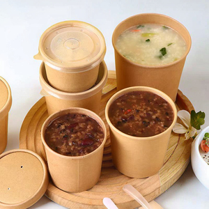 Taza de sopa desechable ecológica, cuenco de papel Kraft de varios tamaños con tapa para aperitivos, fideos, gachas, galletas, hamburguesas, envasado de alimentos - Product Image 2
