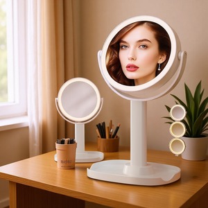 LED Double Sided Makeup <b>Mirror</b> Round <b>Vanity</b> <b>Mirror</b> 10X 20X Magnifying Desktop Beauty <b>Mirror</b> for Bathroom Bedroom - Product Image 1