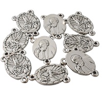 Pièce centrale Notre-Dame de Fatima et Padre Pio en métal argenté antique, accessoires religieux catholiques pour la fabrication de chapelets