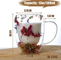 Tasse à double paroi en verre borosilicate de haute qualité, résistante à la chaleur, personnalisée, esthétique, avec fleurs séchées, avec poignée, pour boire du café ou du thé
